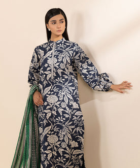 Sapphire Winter Collection – Printed 3-Piece Linen Suit