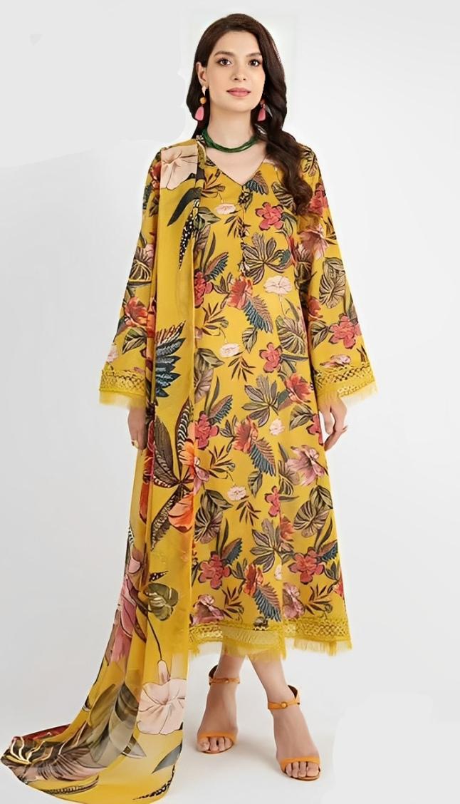 Bareeze Embroidered Chikenari All Over 3 Piece With Pure Chiffon Dubatta