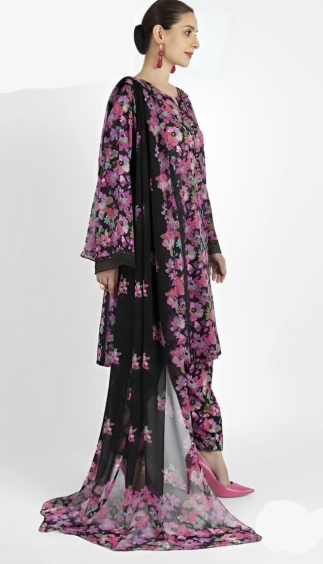 Bareeze Embroidered Chikenari All Over 3 Piece With Pure Chiffon Dubatta