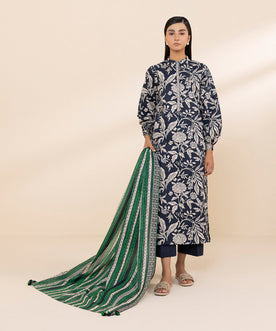 Sapphire Winter Collection – Printed 3-Piece Linen Suit