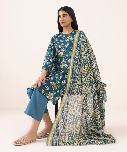 Sapphire 3-PC Printed lilen Suit for Winter – A Perfect Blend of Style & Comfort