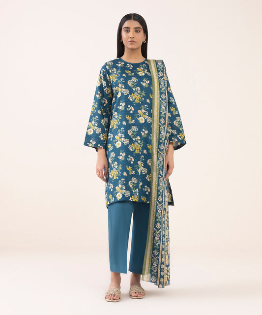 Sapphire 3-PC Printed lilen Suit for Winter – A Perfect Blend of Style & Comfort